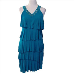 -- Teal Sleeveless Layered Dress